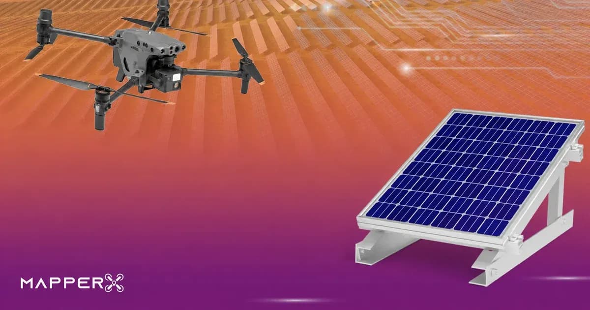 Ilustración de un dron para inspecciones termográficas y un panel solar sobre su estructura de montaje