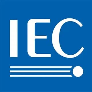 Wit IEC-logo op een blauwe achtergrond Wit IEC-logo op een blauwe achtergrond