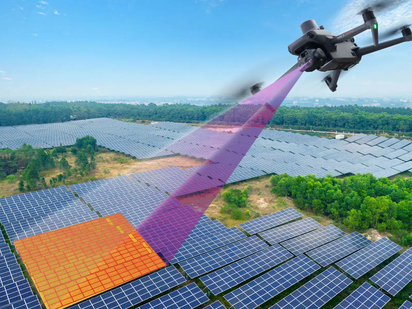 Examen du panneau photovoltaïque avec drone thermique