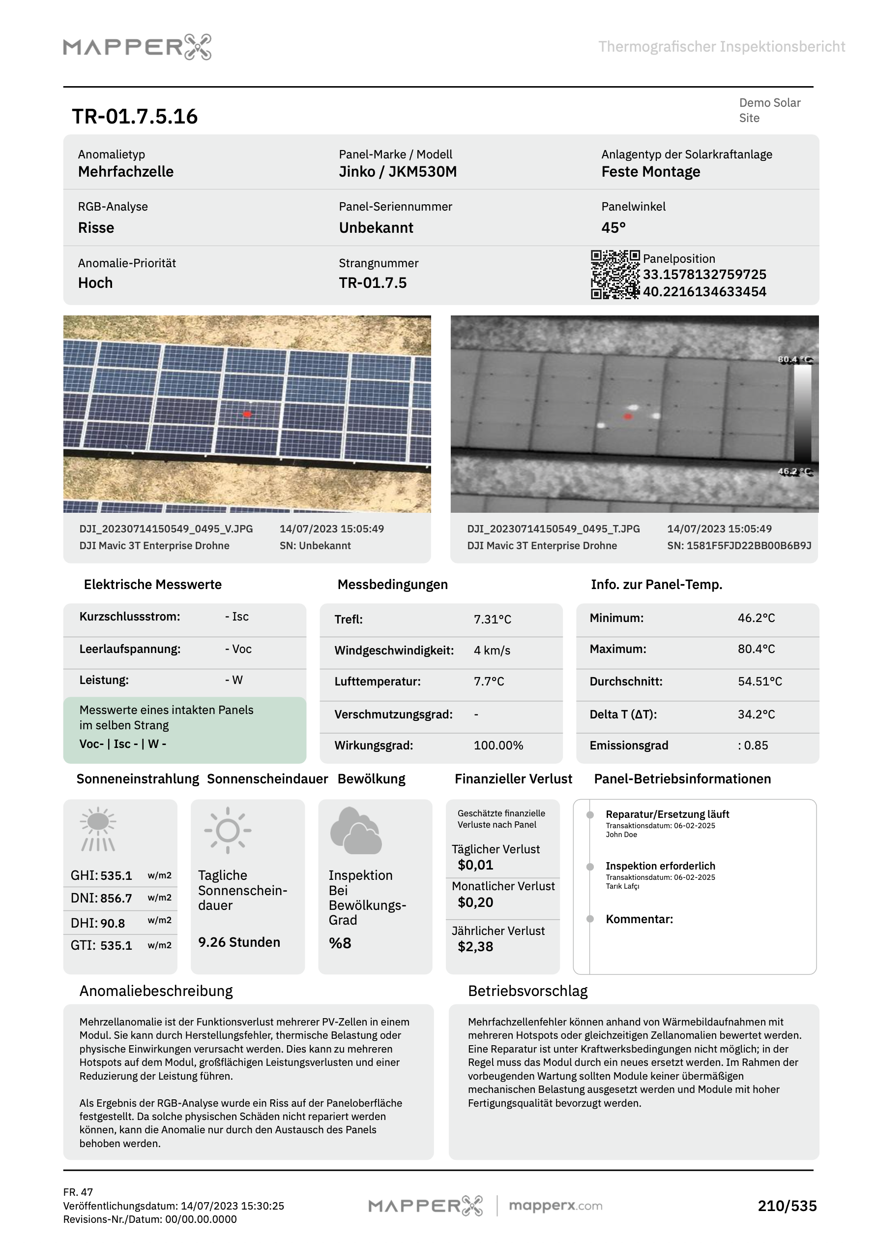 MapperX Musterbericht – Seite 5: Anomalienklassifizierung und Bewertung